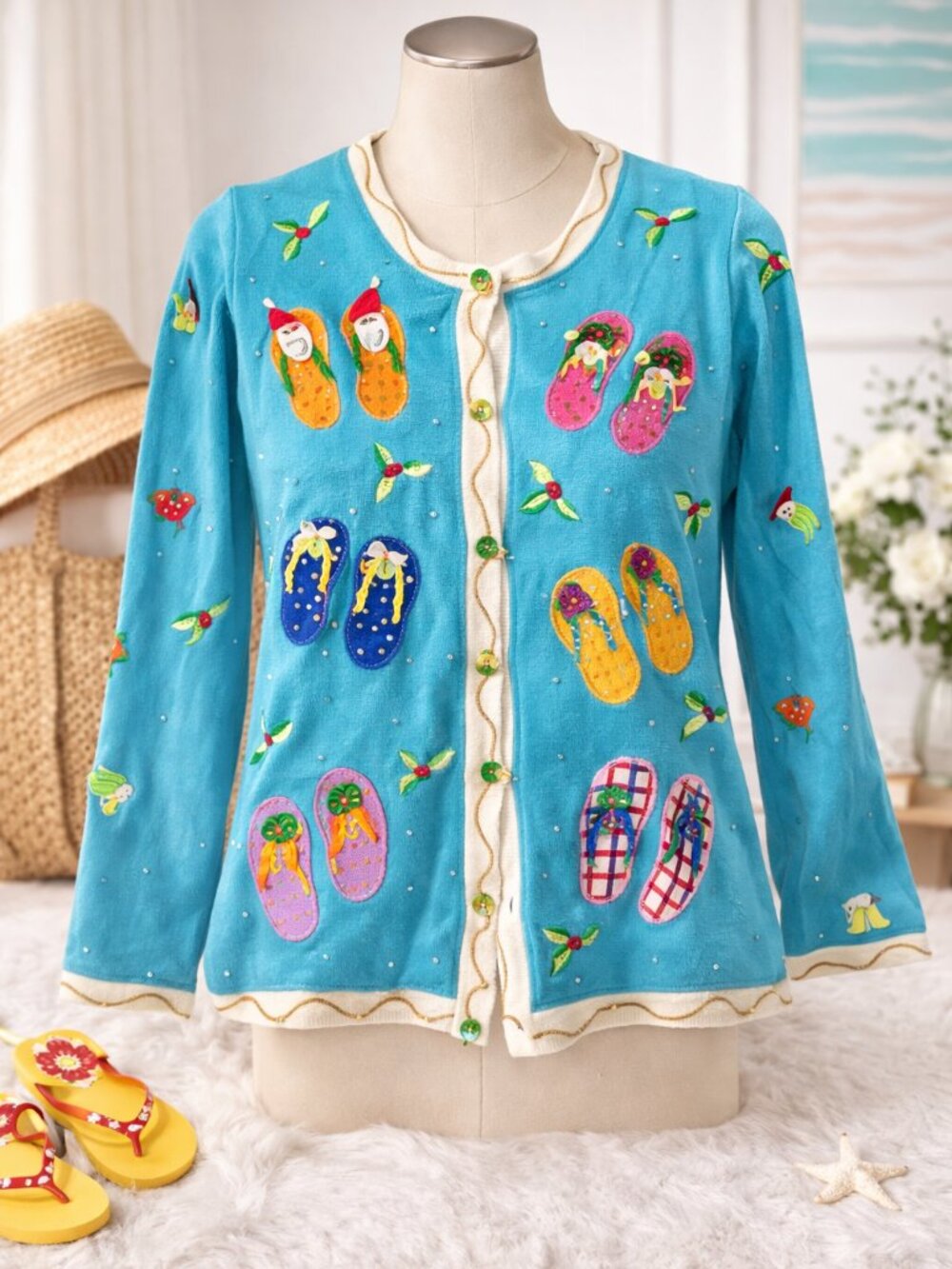 Berek Cardigan M Flip Flops Embellished Sweater Fun